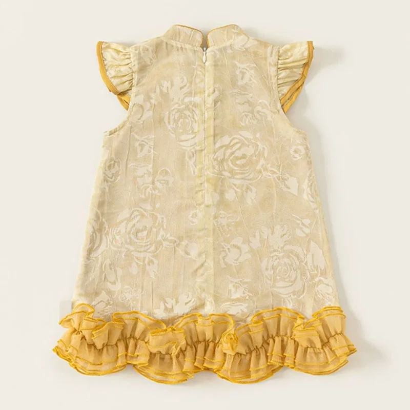 Summer Toddler Girl Dresses Chinese Style Fashion Print Flowers Sleeveless Cotton Baby Birthday Dress Luxury Kids Clothing B408