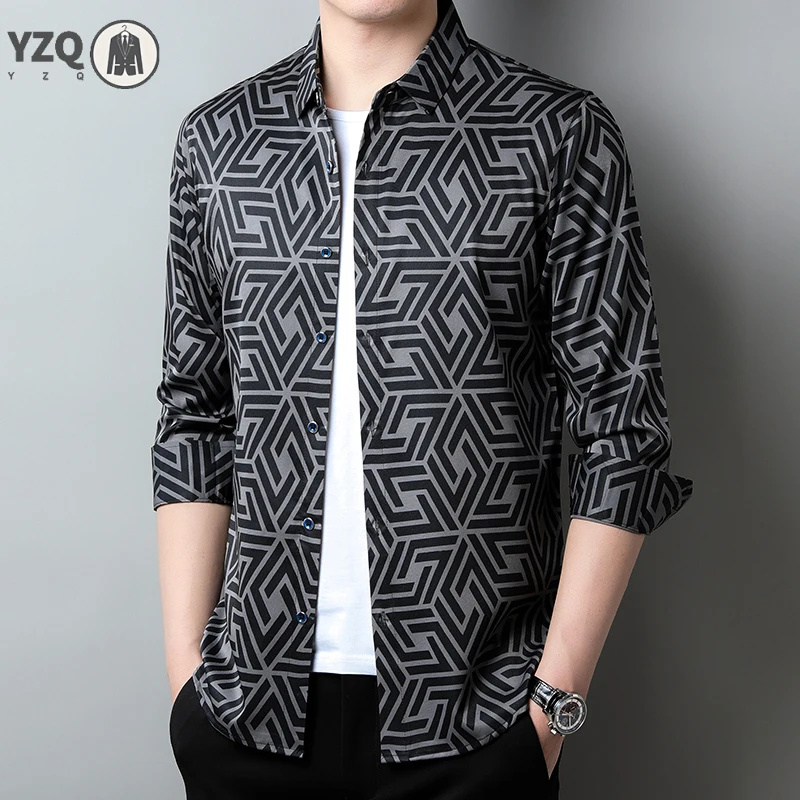 New Men\'s Casual Printed Long Sleeved Lapel Shirt for Spring and Autumn Fashion Comfortable Wrinkle Free Top Without Ironing