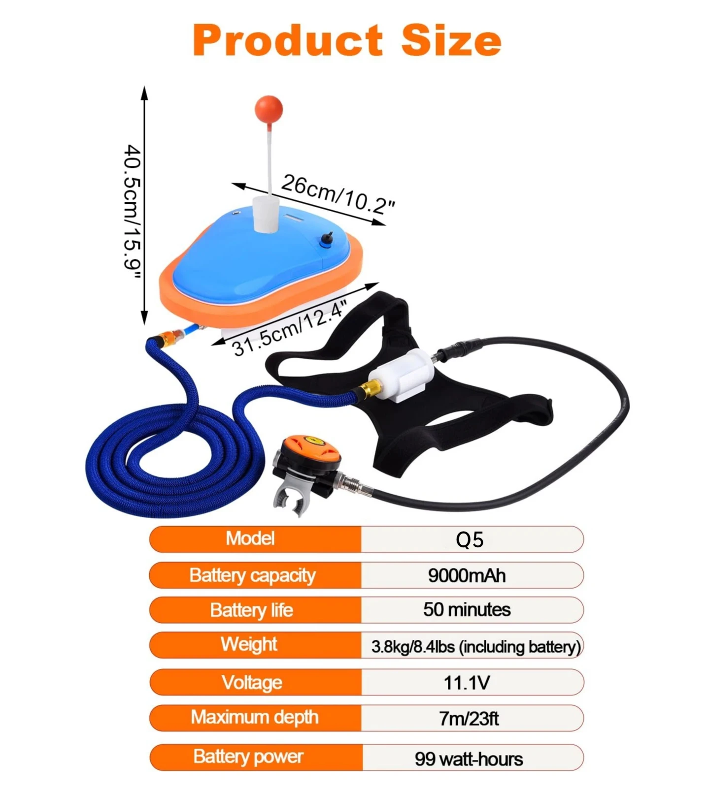 GOYOJO Diving Ventilator, Rechargeable Scuba Diving System,Waterproof Air Compressor with 7M Telescopic Pipe & Diving Breathing Regulator, Scuba Diving System for Recreational Diving Fishing view 7