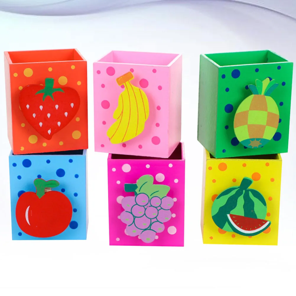 

6Pcs Wooden Fruit Design Pencil Holder Desk Organizer Stationery Cup Kids Office Practical Pen Container