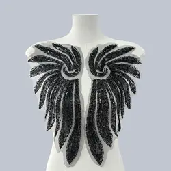 Black and White Gold Angel Wings Patch Heavy Bead Embroidery Wings for Wedding Dress Performance Stage Dress Corsage Accessories
