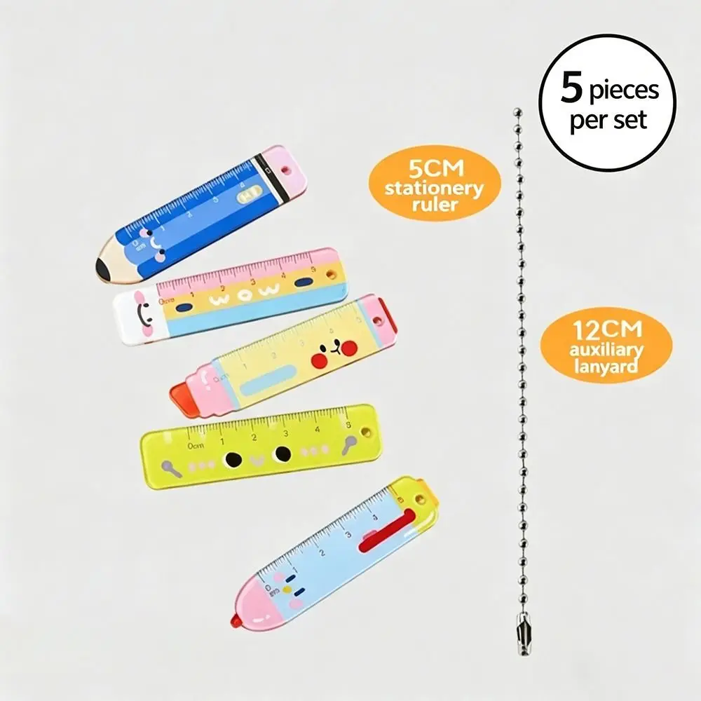 5PCS Cute 5cm Cartoon Animal Rulers Creative Paw Portable Stationery Pendant Ruler Backpack Charm Ruler Stationery