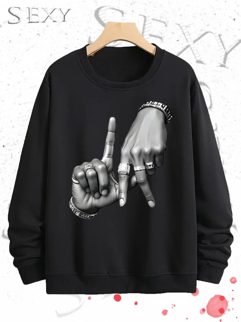 

Mens Vintage Graphic Long Sleeve Crewneck Sweatshirt Ok Sign 2025 Autumn Winter Round-neck Hoodie Is for Both Men and Women Top