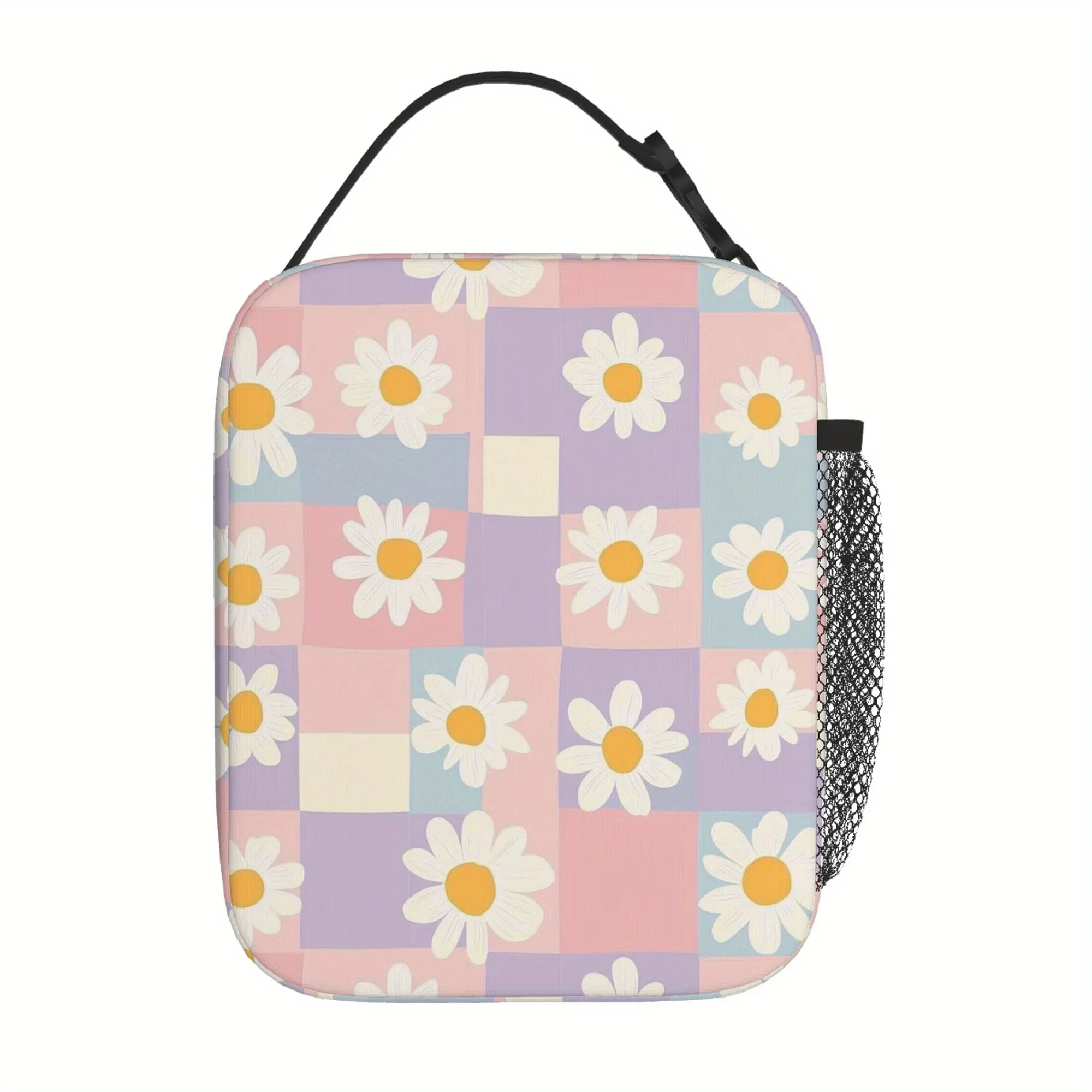 1pc a Pastel Checkered Design Featuring Flowers. This Is a Printed Thermal Bag That Is Insulated And Not Meant for Direct Food C