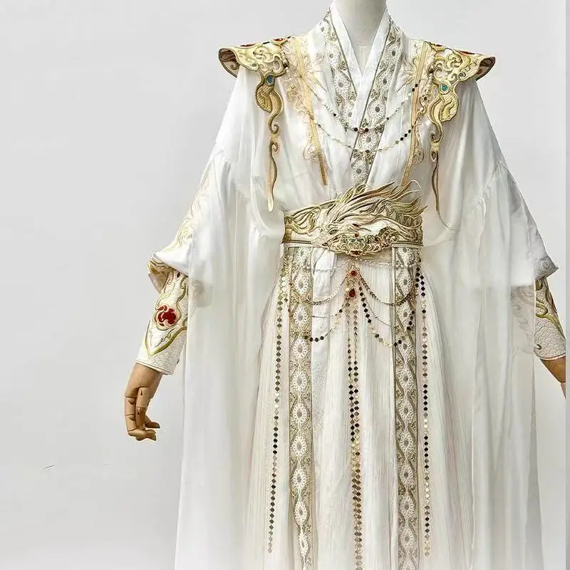 

Traditional Heavy Industry Hanfu Men Women Chinese Embroidery Cross Collar Costume Halloween Event Royal Prince Cosplay Clothing
