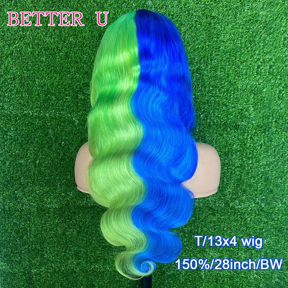 สีฟ้าและสีเขียว HD Body Wave HD เต็มลูกไม้วิกผมมนุษย์ 613 สี Full Frontal บราซิล Remy ผมวิกผมสําหรับผู้หญิง 360 วิกผมลูกไม้