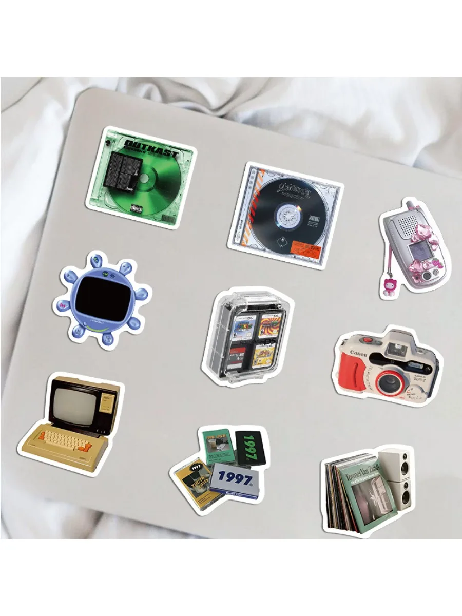 50 pieces of retro and nostalgic art equipment cartoon stickers, waterproof stickers, scooters, laptops, and suitcase stickers