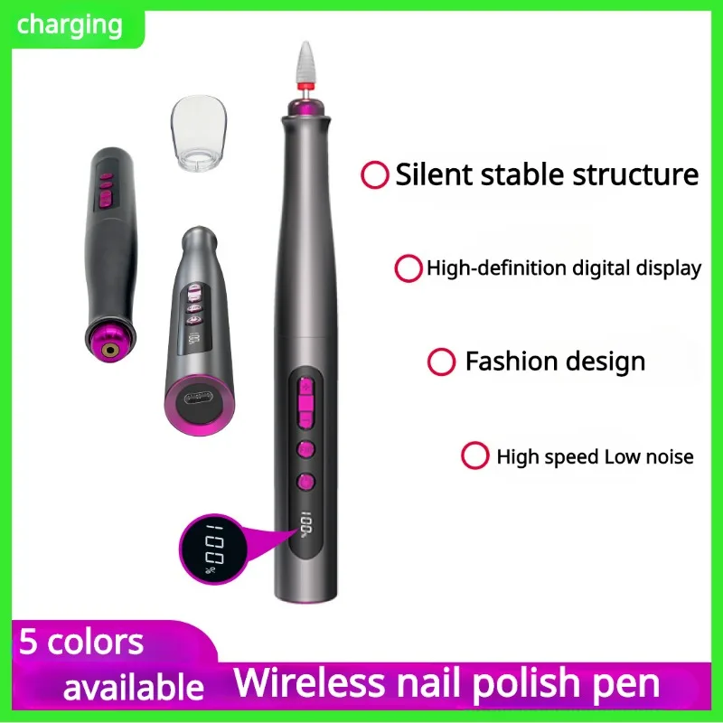 1/Set Wireless Charging Nail Polishing Pen Smart Fashion Electric Nail Instrument LCD Digital Display PolishingMachine Practical