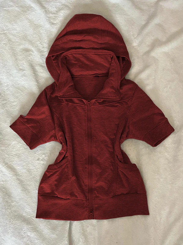 Cseta de Manga Corta con Capucha, Corte Ajustado, Color is Original, Estilo Vintage Americano, Ropa para Chicas, Forma R...