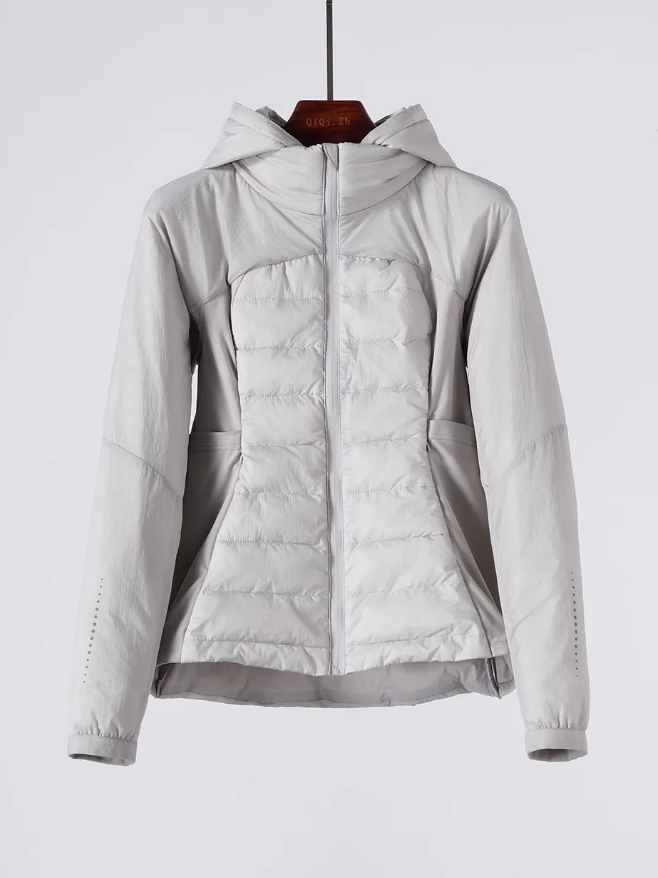 Lightweight Warm 90 White Goose down Detachable Hooded Slim Fit Spor Women's down Jaet Spor Commute Sle Thin Long Sve