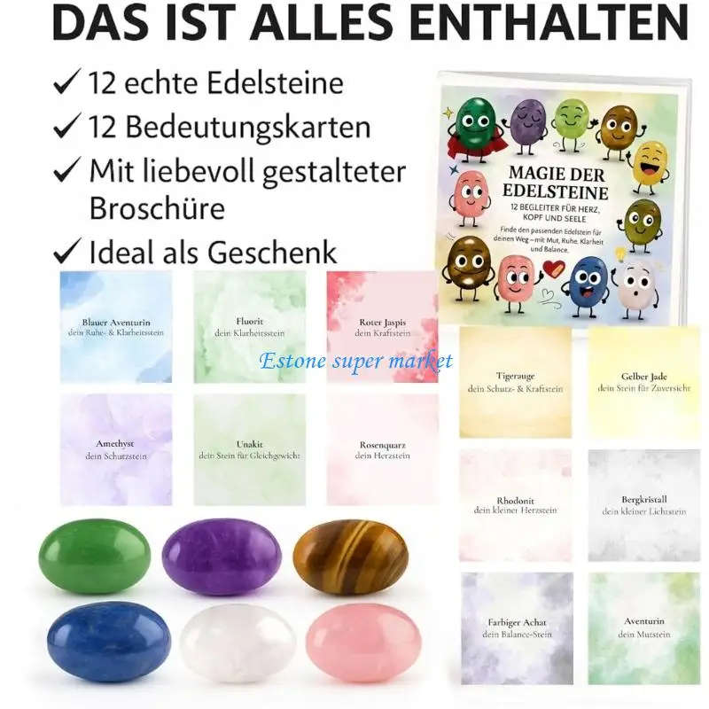 مجموعة هدايا 090B 12x من الأحجار الكريمة المحظوظة مع دليل وحقيبة تخزين للأطفال الذين يصنعون الهدايا