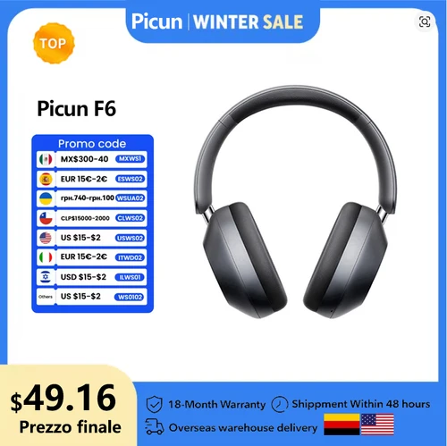 Picun F6 auriculares inalámbricos con cancelación activa de ruido seguimiento de cabeza Audio 3D 40mm auriculares Bluetooth ANC de alta resolución Control por aplicación HIFI