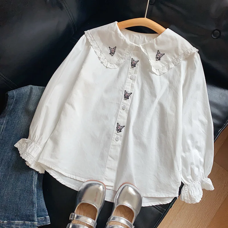 

Autumn new girls blouse Korean version doll collar lace edge cotton long-sleeved doll shirt top سكسي اطفال صغار