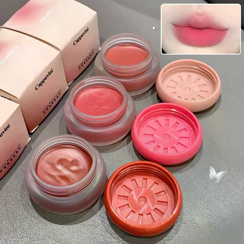 Cappuvini Canned Lip Mud Mist Lipstick Moisturizing Velvet Matte Mousse Solid Lip Gloss Cheek Blush Cream Tint Lips Cosmetic