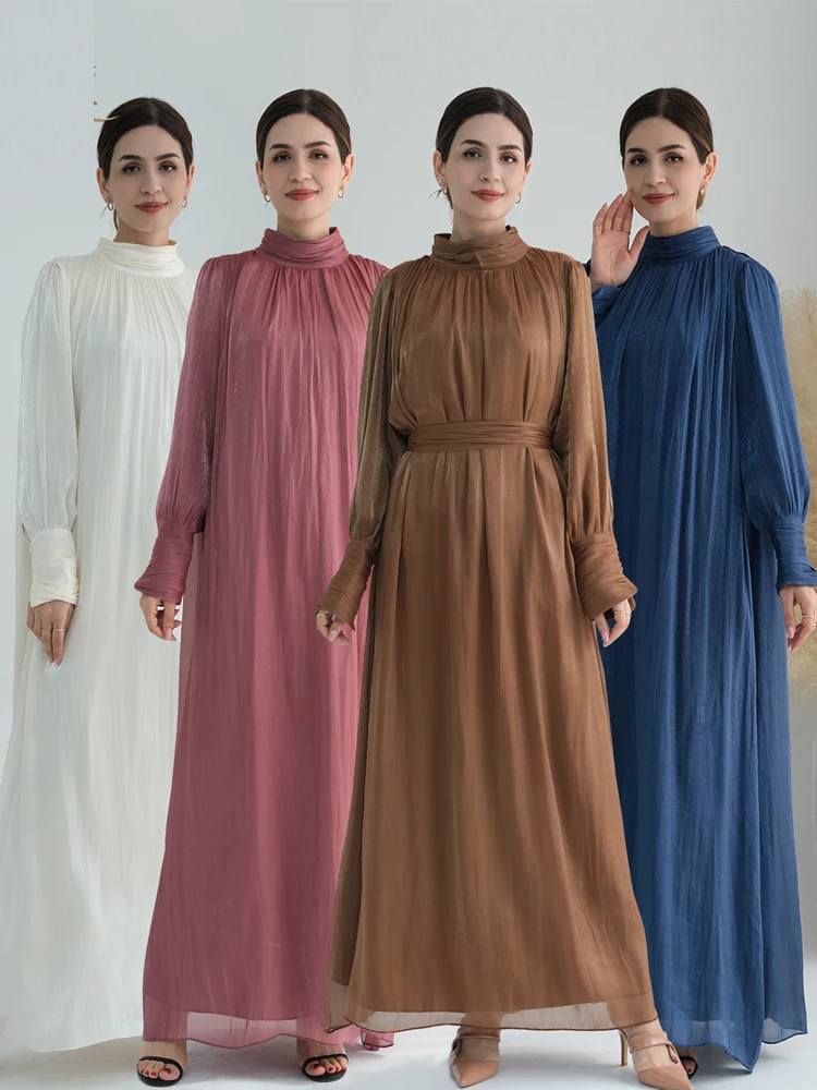 Ramadan Eid Organza Shimmer Abaya Dubai Luxury Muslim Long Kaftan Dress Abayas For Women Caftan Marocain Robe Femme Musulmane