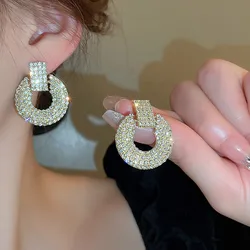 925 Silver Needle Vintage Full Crystal Geometric Round Earrings For Women Jewelry 2026 Trending Luxury Korean Fashion Earrings