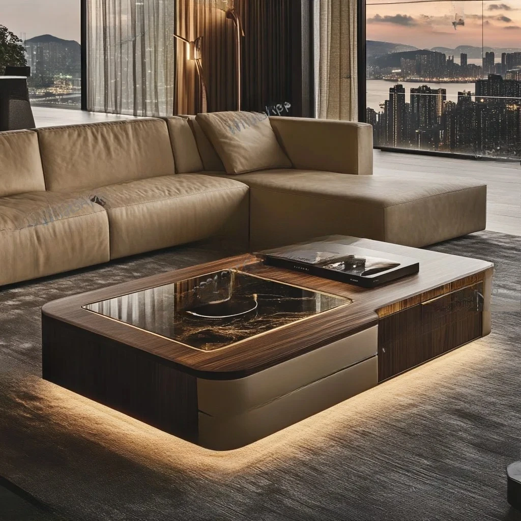 d178 Modern atmospheric luminous marble coffee table living room custom square modern design, luxury stone