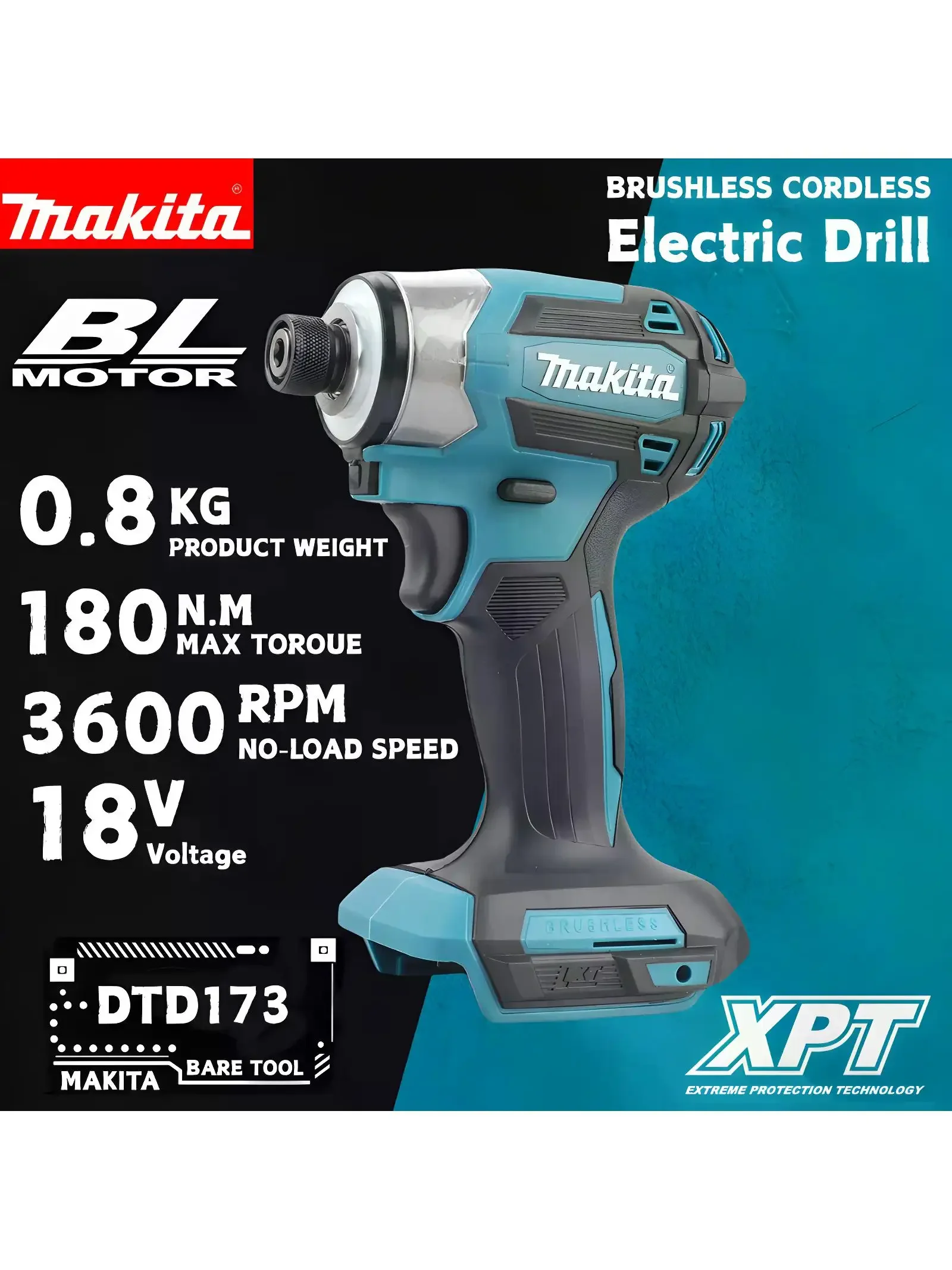 Makita DTD173 18V Cordless Brushless Impact Driver 180Nm LED Light Electric Drill Screwdriver Multi-function Household Tool