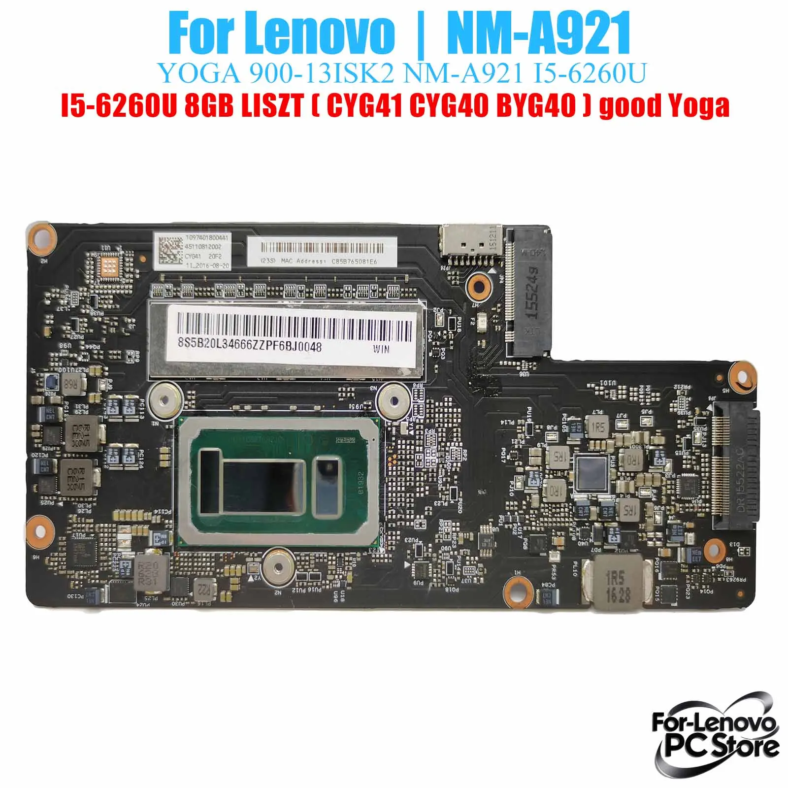 

NM-A921 For LENOVO YOGA Yoga 900-13ISK2 NM-A921 Mainboard i3 i5 i7 CPU 100% Tested Laptop Mainboard