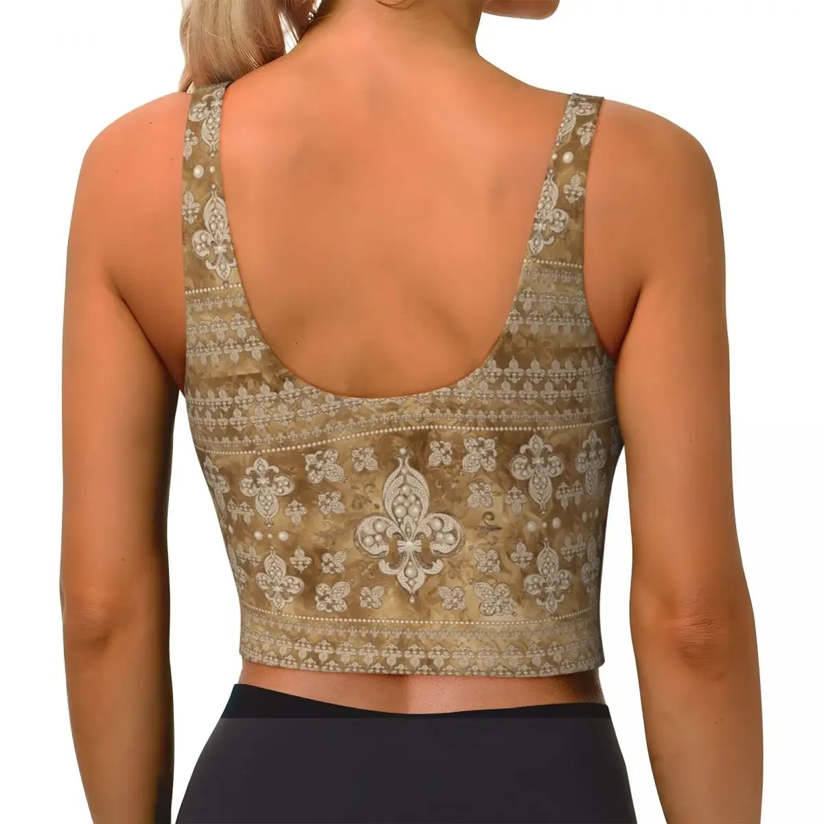 Custom Fleur-de-lis Luxury Pearl And Gold Women Sports Bra High Impact Vest Gym Workout Yoga Crop Tank Tops