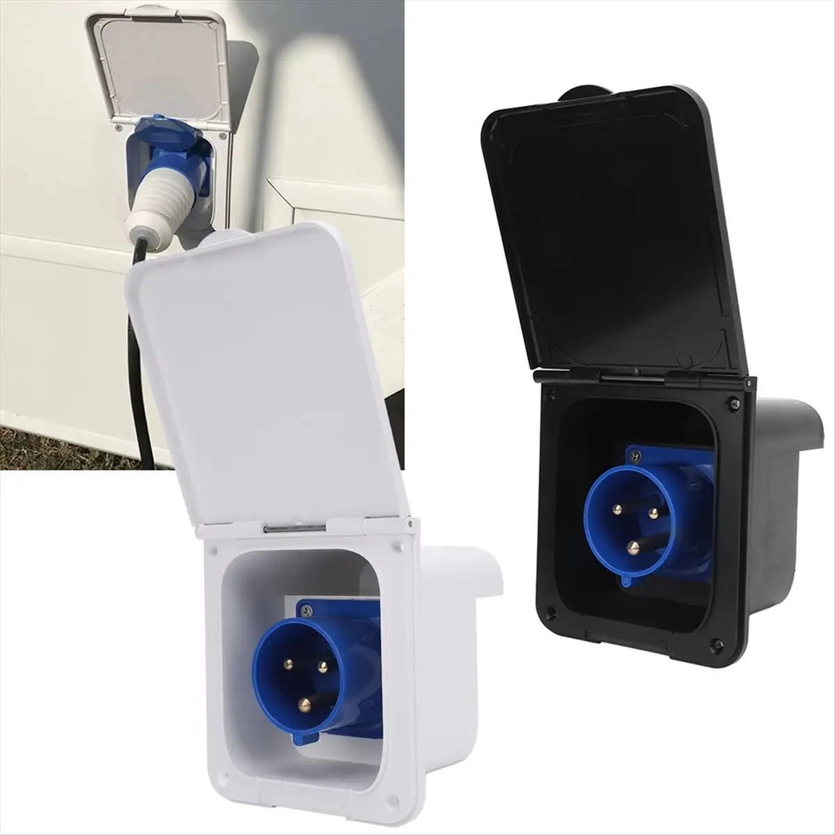 Fits for RV Power Inlet Socket 3 Pin 32A Flush Mount Waterproof Power Receptacle for Motorhome Trailer RV Power Inlet Plug Black