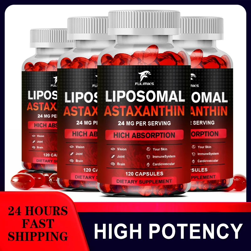 Liposomal Astaxanthin Capsules 24 mg Promotes Cardiovascular Health & Accelerates Metabolism Supporting Eye, Joint & Skin Health