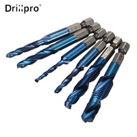 Drillpro 6pcs M3-M10 Screw Tap Drill Bits Hss Taps Countersink Deburr Set Metric Combination Bit High Speed Steel 1/4 IN Hex