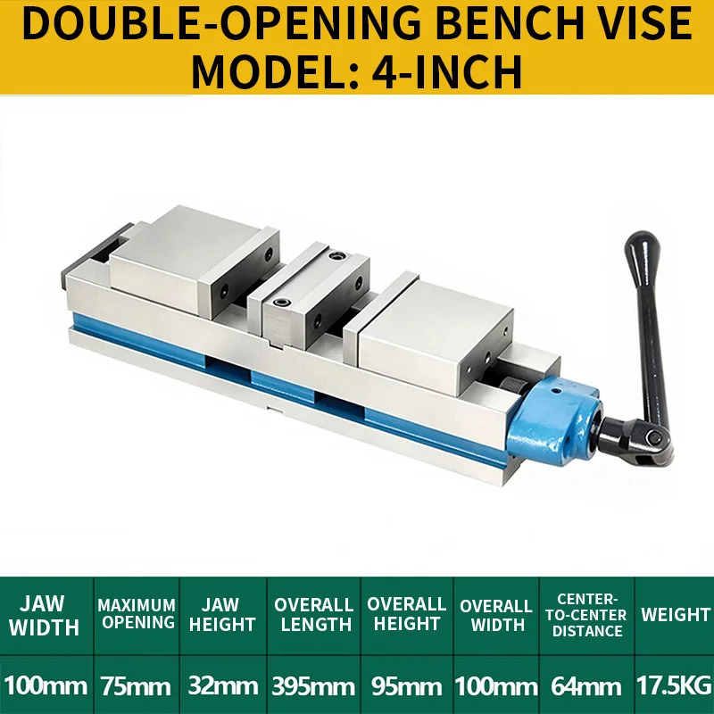 4-inch Heavy-Duty Double-Jaw Vise; Corner-Mounted Double-Jaw Vise; Commonly Used Tool for Grinding and Milling Machines