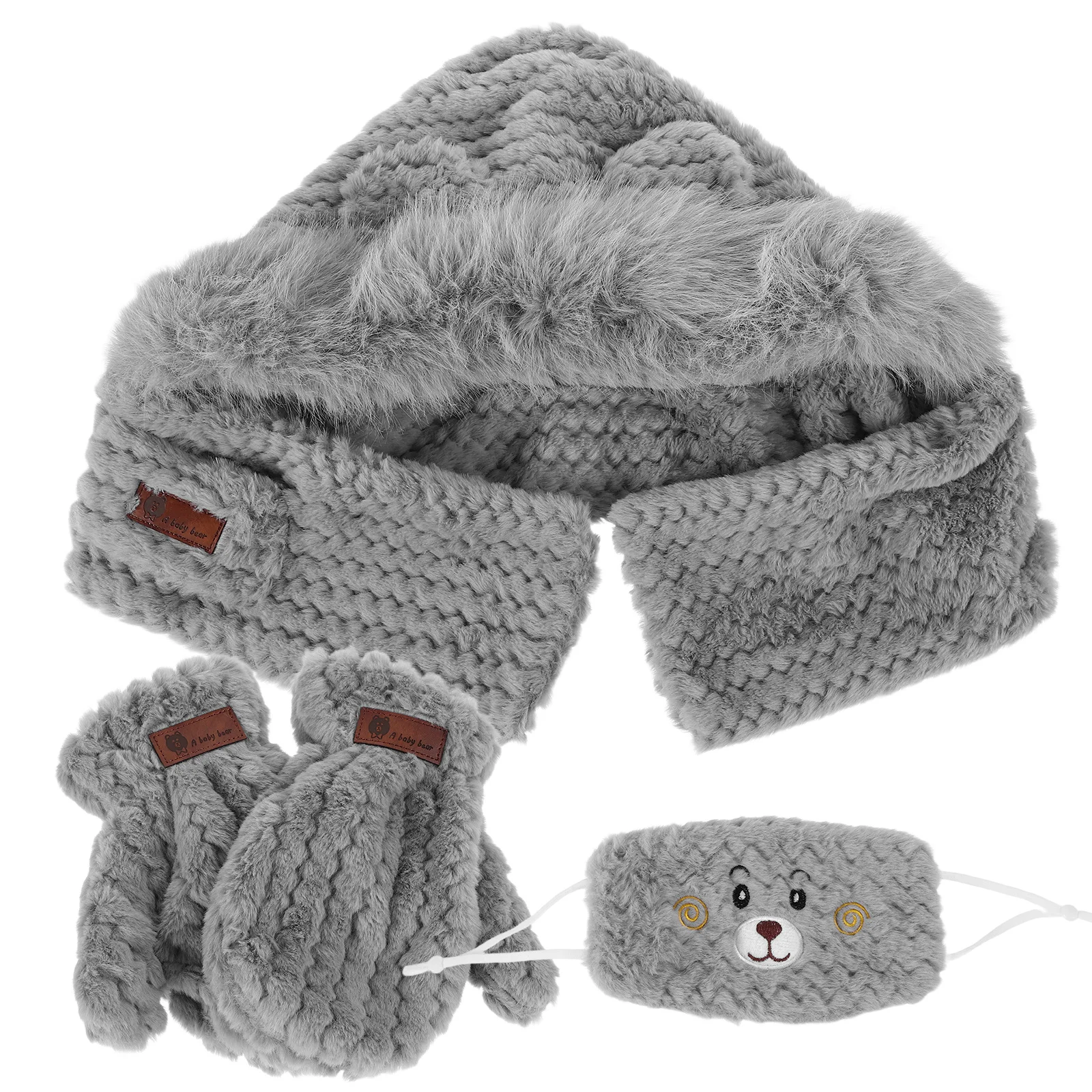 1 مجموعة الشتاء الدب الأذن قبعة تدفئة وشاح قناع قفازات مجموعة النساء في الهواء الطلق الدراجات يندبروف الصوف اصطف قبعات وشاح دافئ