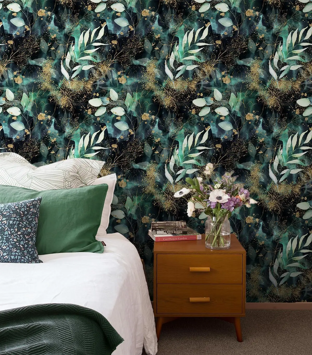 Peel and Stick Wallpaper Boho Forest Vintage Removable Black/Green Vinyl Self Adhesive Wallpaper For Bedroom Wall Decoration