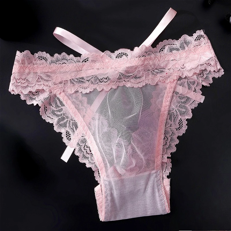 Lace Transparent Mens Sexy Underwear Mesh Bow Back Hollow Out Convex Pouch Briefs Smooth Man Panties Low Waist Men Underpants