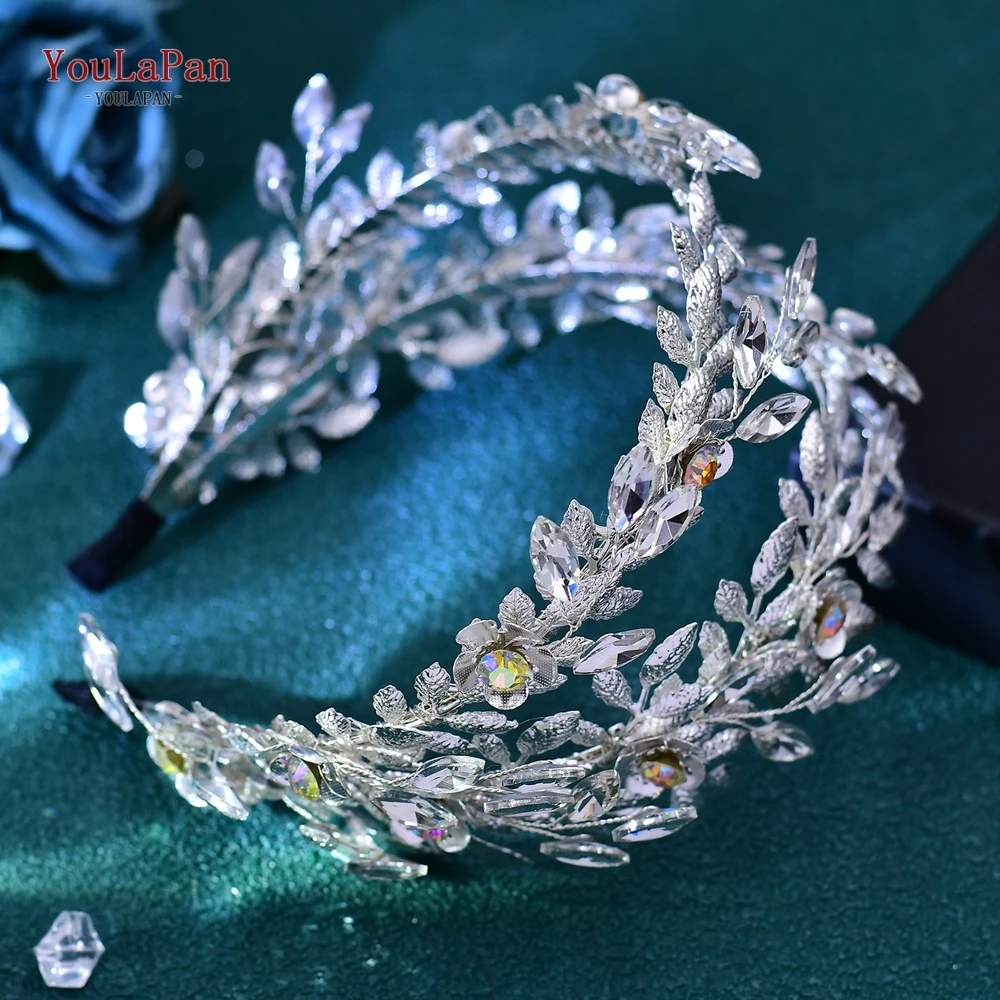 Youlapan noiva liga flor com strass colorido headwear elegante feminino liga folha casamento bandana acessórios para o cabelo hp664