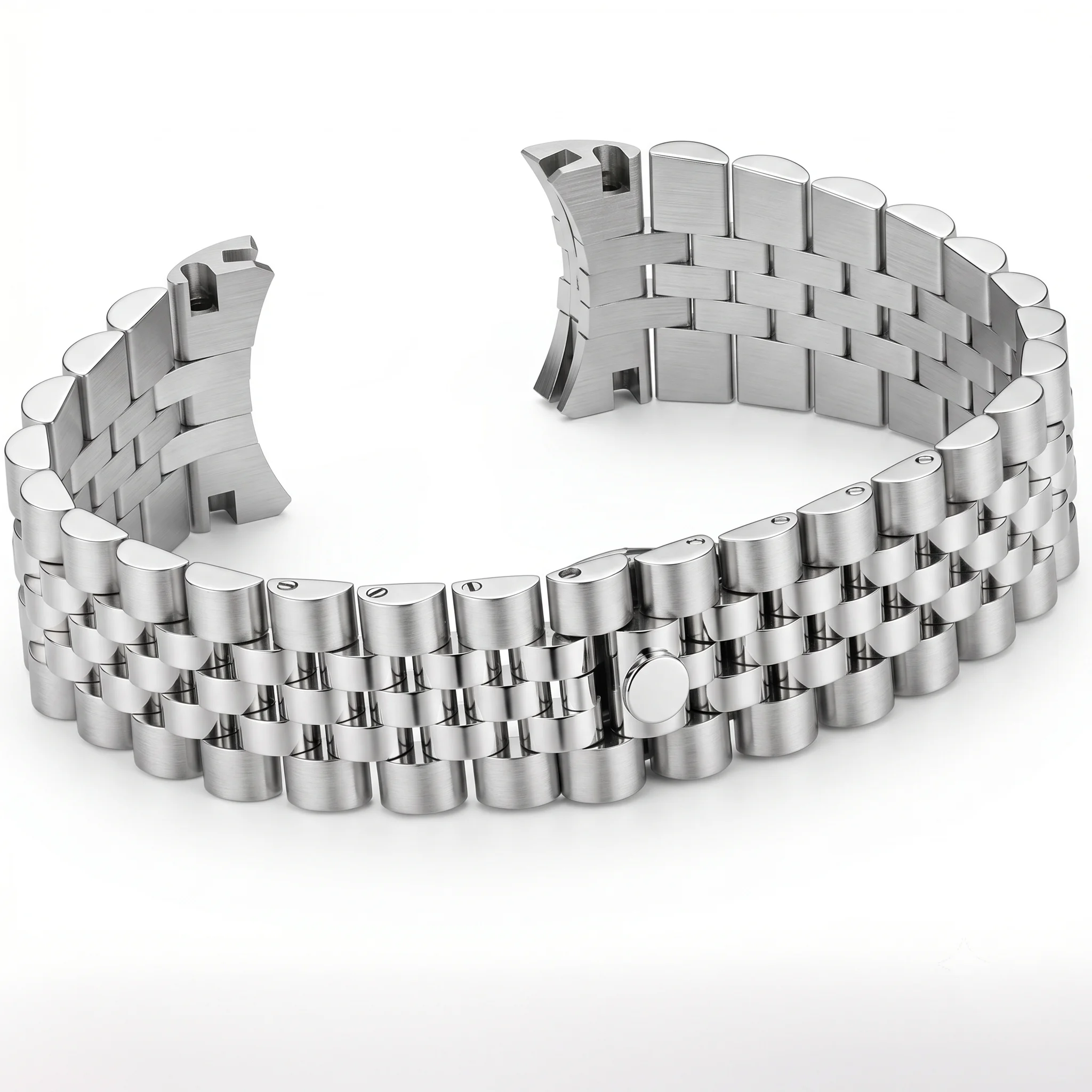 20mm Curved End Stainless Steel Watch Band 3-Link Silver Metal Replacement Strap No Gap Bracelet for Women Men