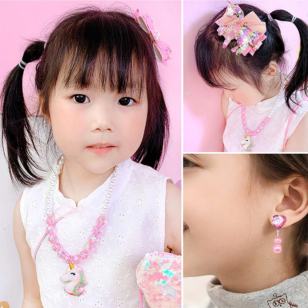 1 Set Unicorn Kids Set, Beaded Bracelet For Girls, Child Necklace Gift, Little Girls Kit, Kids Necklace Bracelet Set, Cartoon