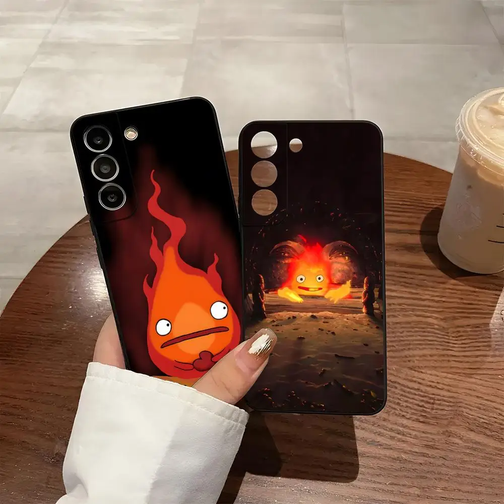 C-Calcifer H-Howls Moving C-Castle Handyhülle für Samsung S26 S25 S24 FE S23 S22 S21 Plus S20 Ultra Note20Ultra Schwarze Softshell-Hülle