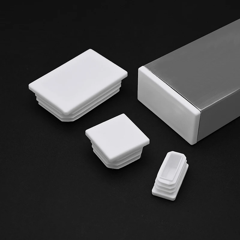 Tampa de extremidade plástica retangular branca do tampão da tubulação do tubo do tubo para pés da perna da tabela, capa à prova de poeira 13x13mm-100x100mm