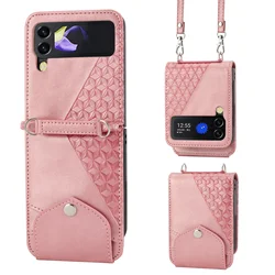 Lanyard Cards Slot Wallet Leather Case for Samsung Galaxy Z Flip 6 5 4 3 Flip3 5G Anti-Scratch Flip4 Shockproof Crossbody Cover