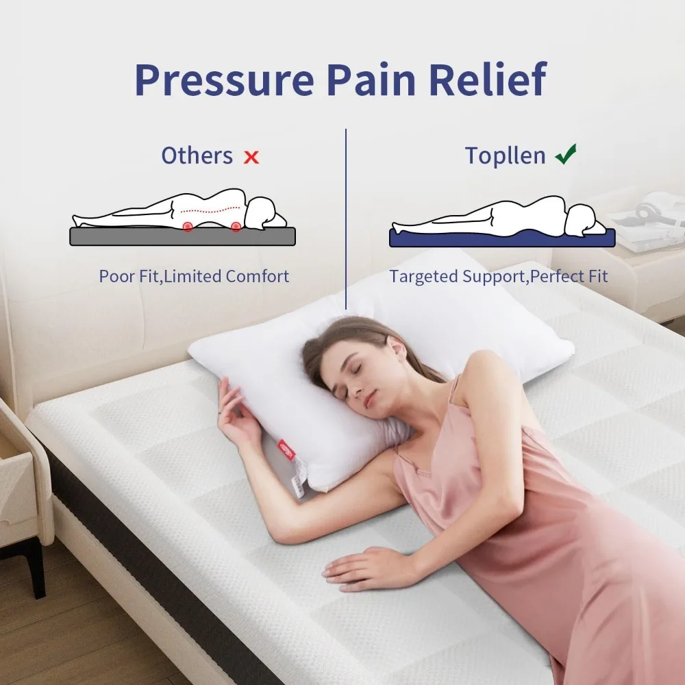 Queen Size 12 Inch Memory Foam Mattress - Gel Cooling, Pressure Relief, CertiPUR-US Certified, Fiberglass-Free