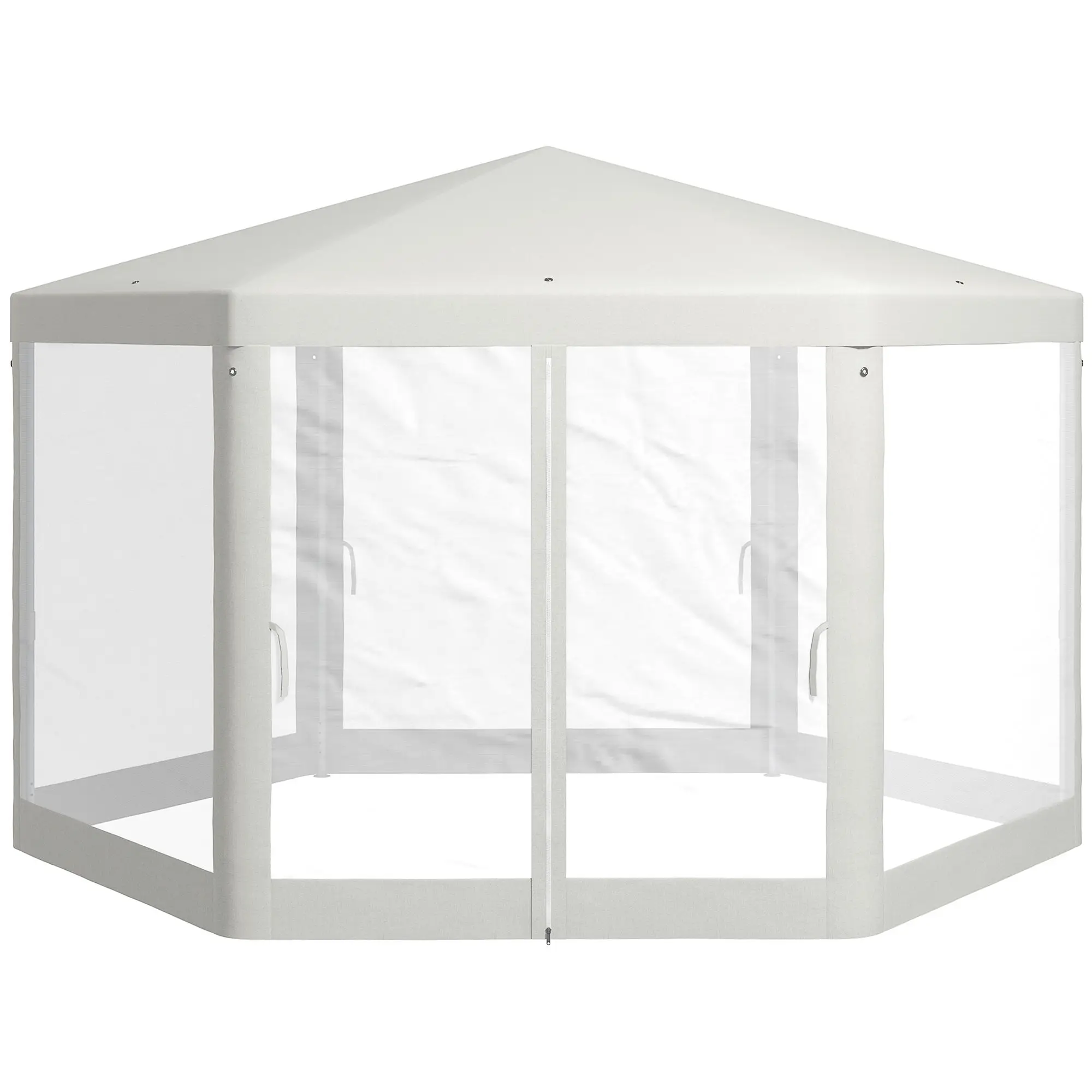 

For Outsunny 13' x 11' Sun Shelter, Hexagon with Mesh Screen Walls, Cream White for Outdoor Parties