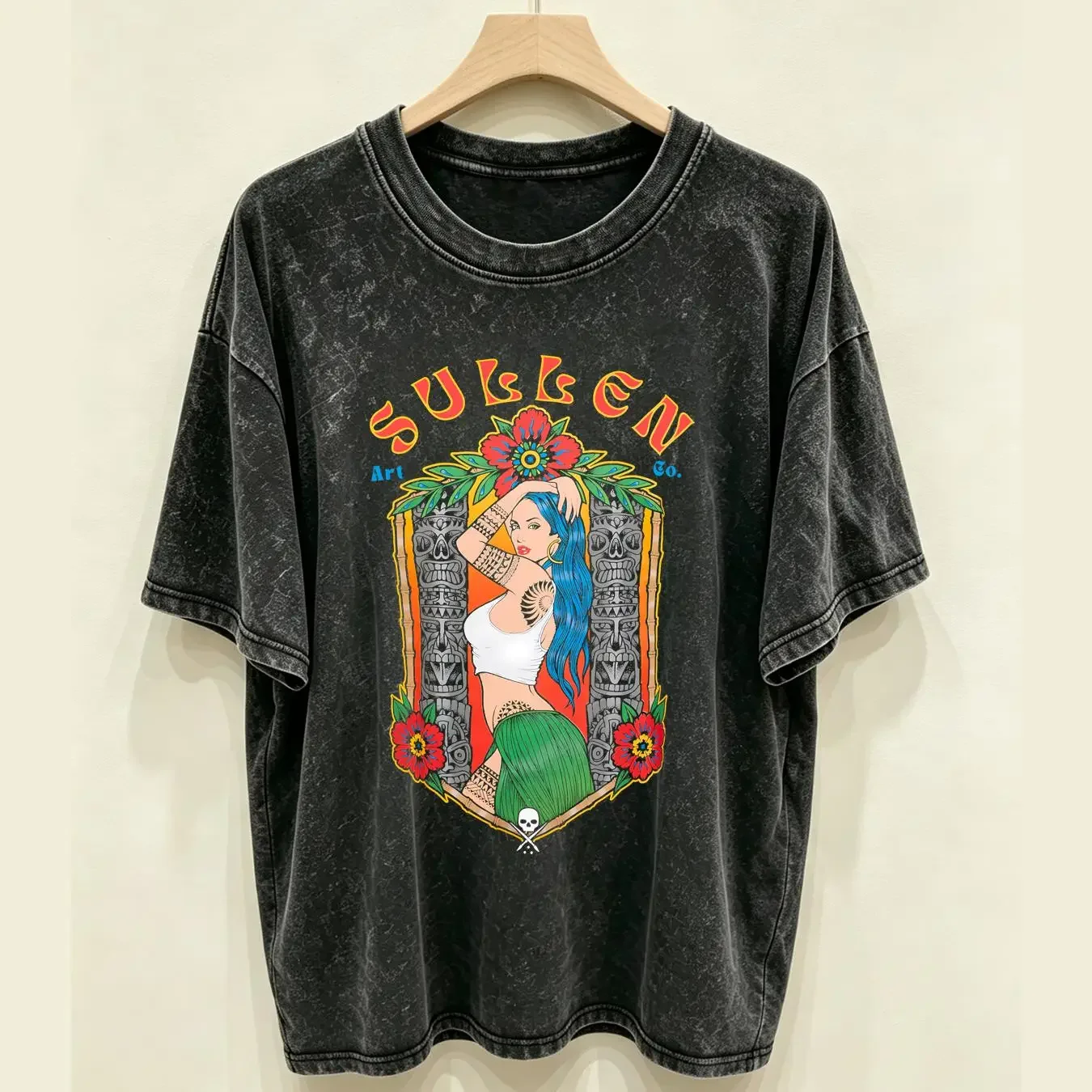 washed T Shirt Sullen Men's Tiki Pin Up Premium Obsidian  Clothing Appar vintage Washed Breathable designer clothes fashion