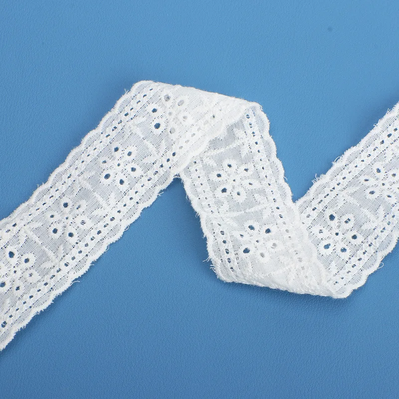 New Hollow Cotton Lace Embroidery Lolita Lace Fabric High Quality 2024 White Lace Applique Trim Brocade Fabric Decorate Clothes