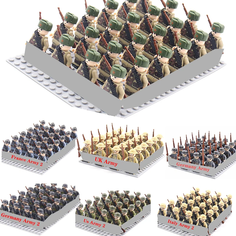 24 Pcs/Lot WW2 Military Figures Building Blocks Nation Army Soldiers Assemble Bricks Educational For Boys Christmas Gift  Toys