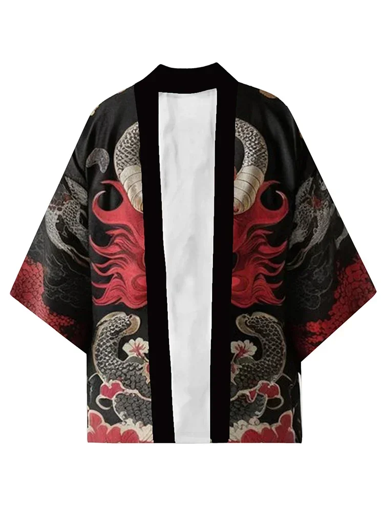 الرجال كيمونو كارديجان شيطان الساموراي كيمونو قميص ثوب الكيمونو الياباني يوكاتا Harajuku للرجال التقليدية هاوري كيمونو النساء
