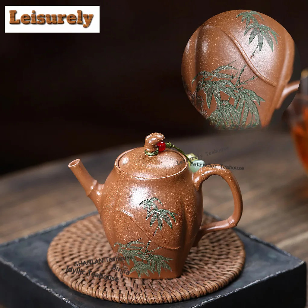 

150 мл высококачественные фиолетовые глиняные чайники Исин, знаменитый бамбуковый горшок ручной работы, сырая руда, заварочный чайник для скоростного спуска, грязевой чайник, чайный сервиз Zisha, подарок