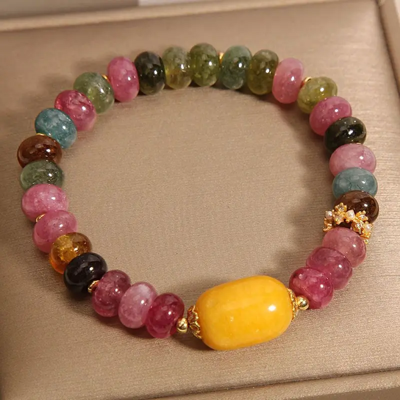 2026 Women's Stretch Imitation Tourmaline Abacus Bead Bracelet Niche Light Luxury Delicate Imitation Jade Imitation Topaz Jewelr