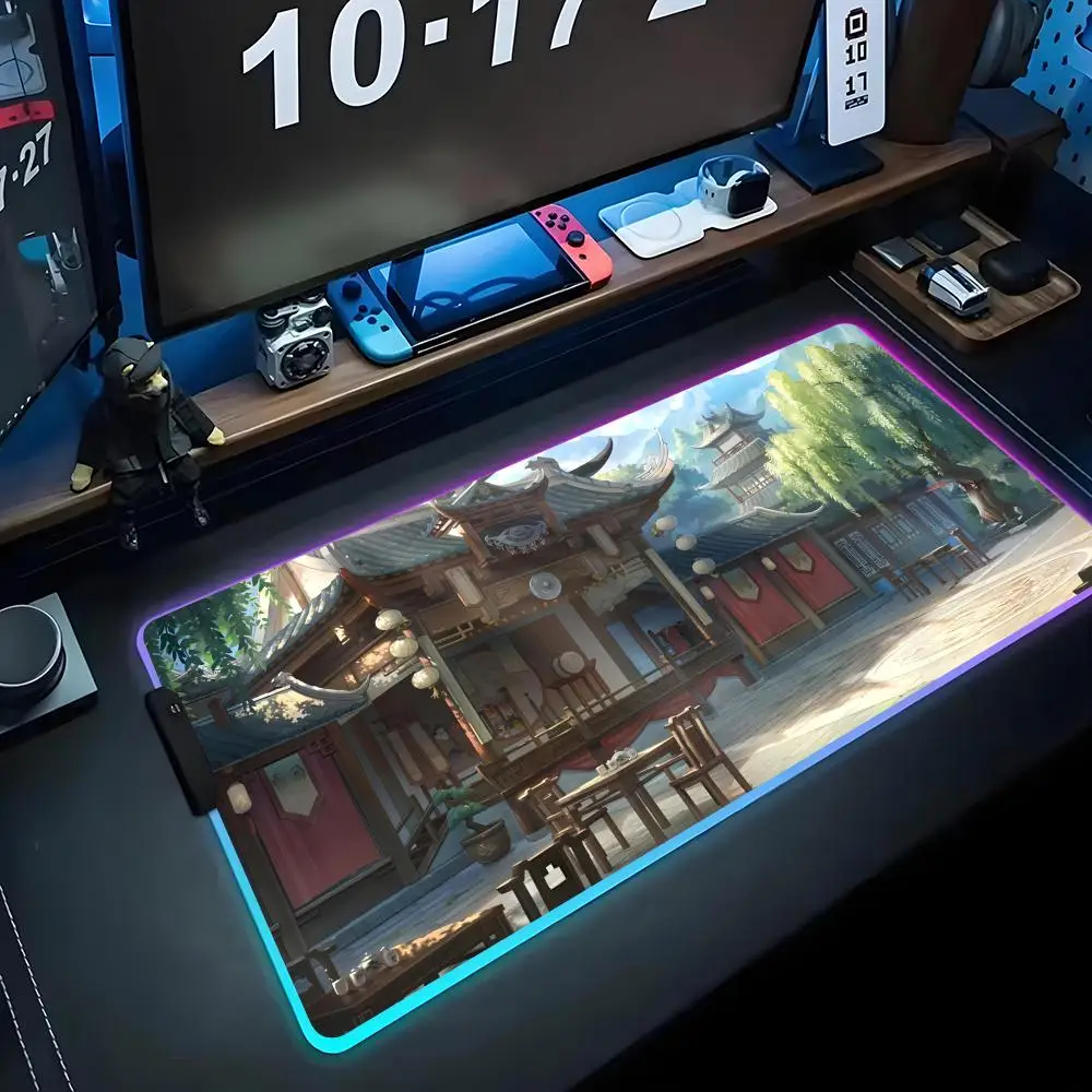 

anime architecture Mouse Pad RGB Gaming Mousepad Big LED Pad PC Desk Mat Luminous Mouse Pad Large Keyboard Mats Table Rug With