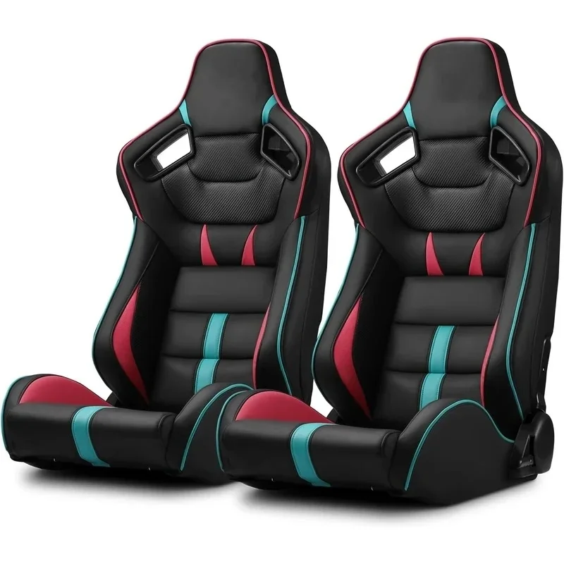 High Quality PVC Leather Reclining Sports Cushion Unit Black With Orange Blue Stripe Pair Interior Components