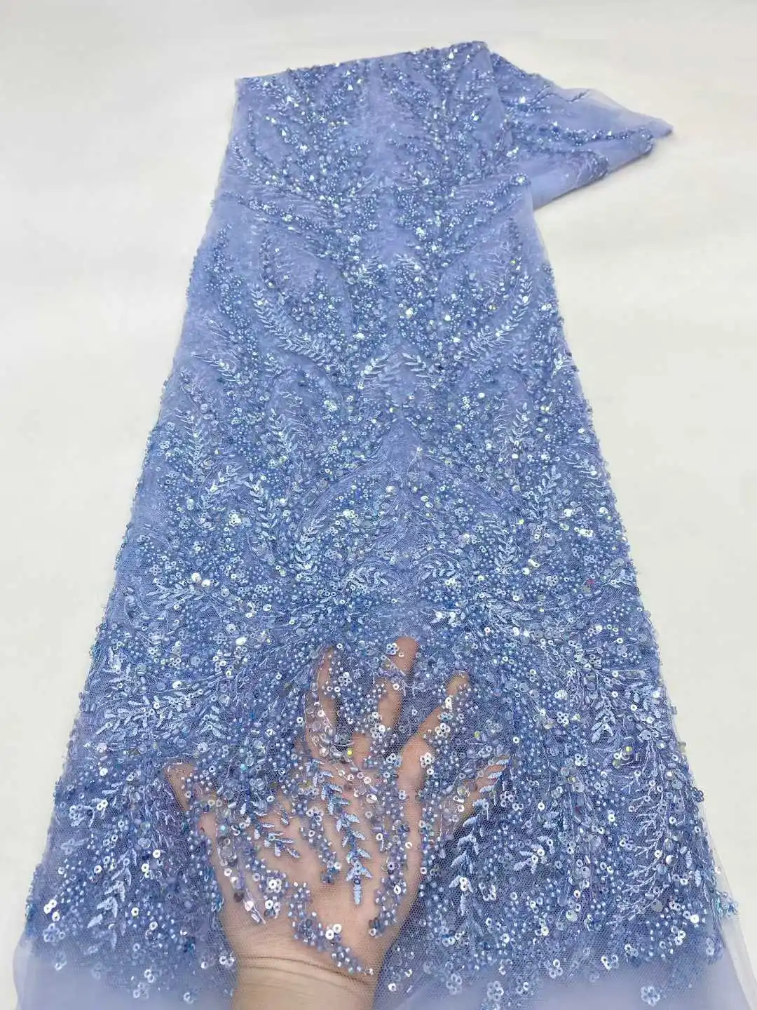 2025 High Quality African Handmade Beaded Lace Fabirc Sewing sequins Embroidery Nigreian Lace Fabric Women Wedding Dress