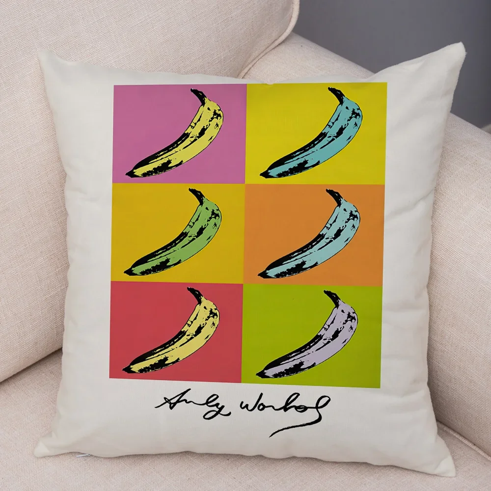 Andy Warhol Sunset Cat Cattle Banana Pillowcase Decor Nordic Pillow Case for Sofa Home Plush Throw Vintage Cushion Cover