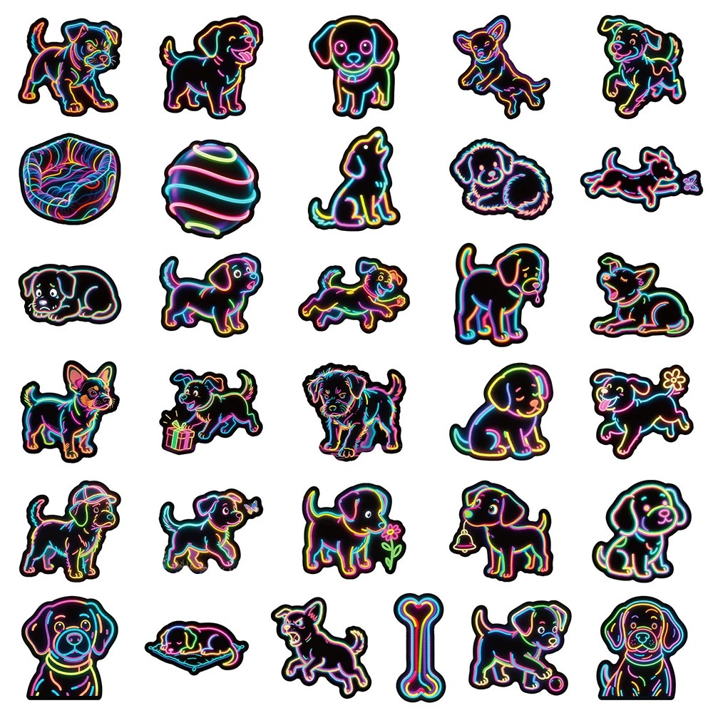 

10/30/50pcs Neon Dog Graffiti Stickers Cute Animal Puppy Decals DIY Skateboard Phone Notebook Creative Decoration Sticker Gift
